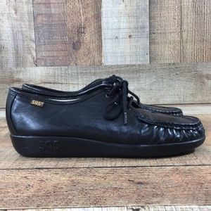 Sas Siesta Black Leather Moccasin Comfort Wedge